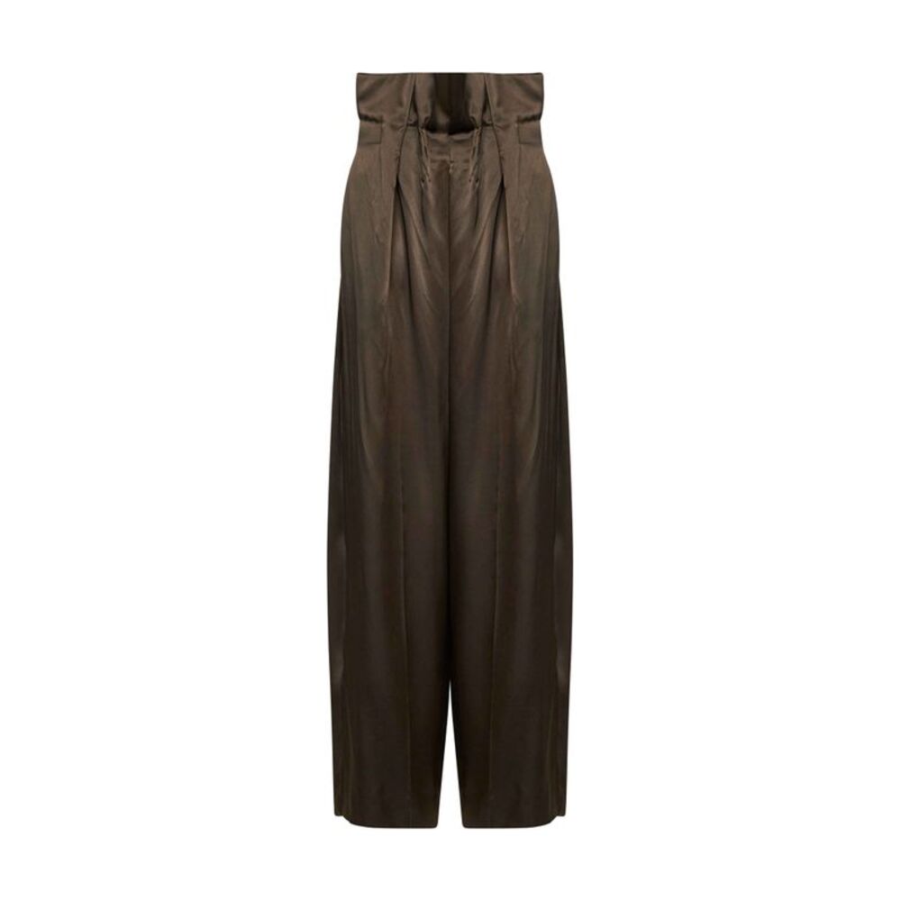 Khaite Women Dark Olive Satin Kira Pleated Waist Trousers